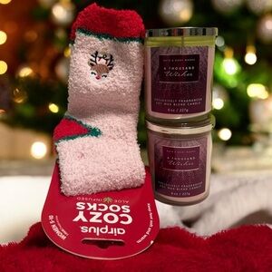 Bath & Body Works Candle Bundle A Thousand Wishes  And Cozy Aloe Infused Socks